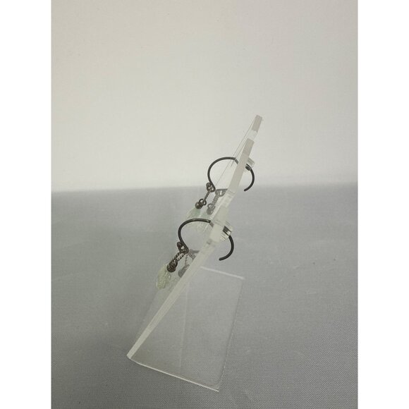 Dangle Earrings With Green Gemstone Beads & Oxidized Silver Hoops - Picture 4 of 4